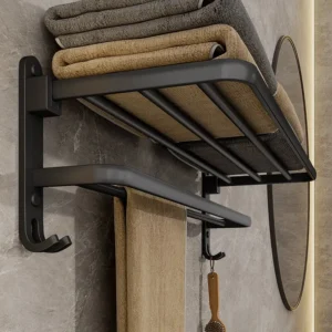 Fabify Matte Black Folding Towel Rack - Space Saver!